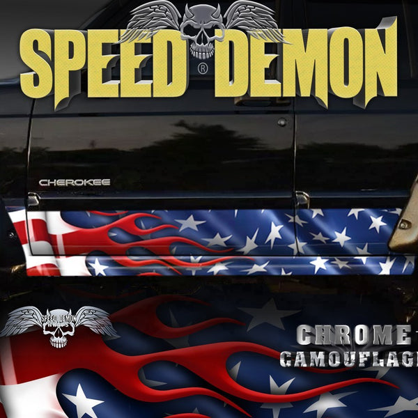 1993-2008 Jeep Cherokee Rocker Panel Wraps American Flag - Speed Demon Wraps