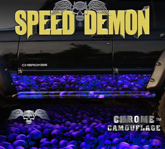 1993-2008 Jeep Cherokee Rocker  Wraps Skulls Blue with Purple Hue - Speed Demon Wraps