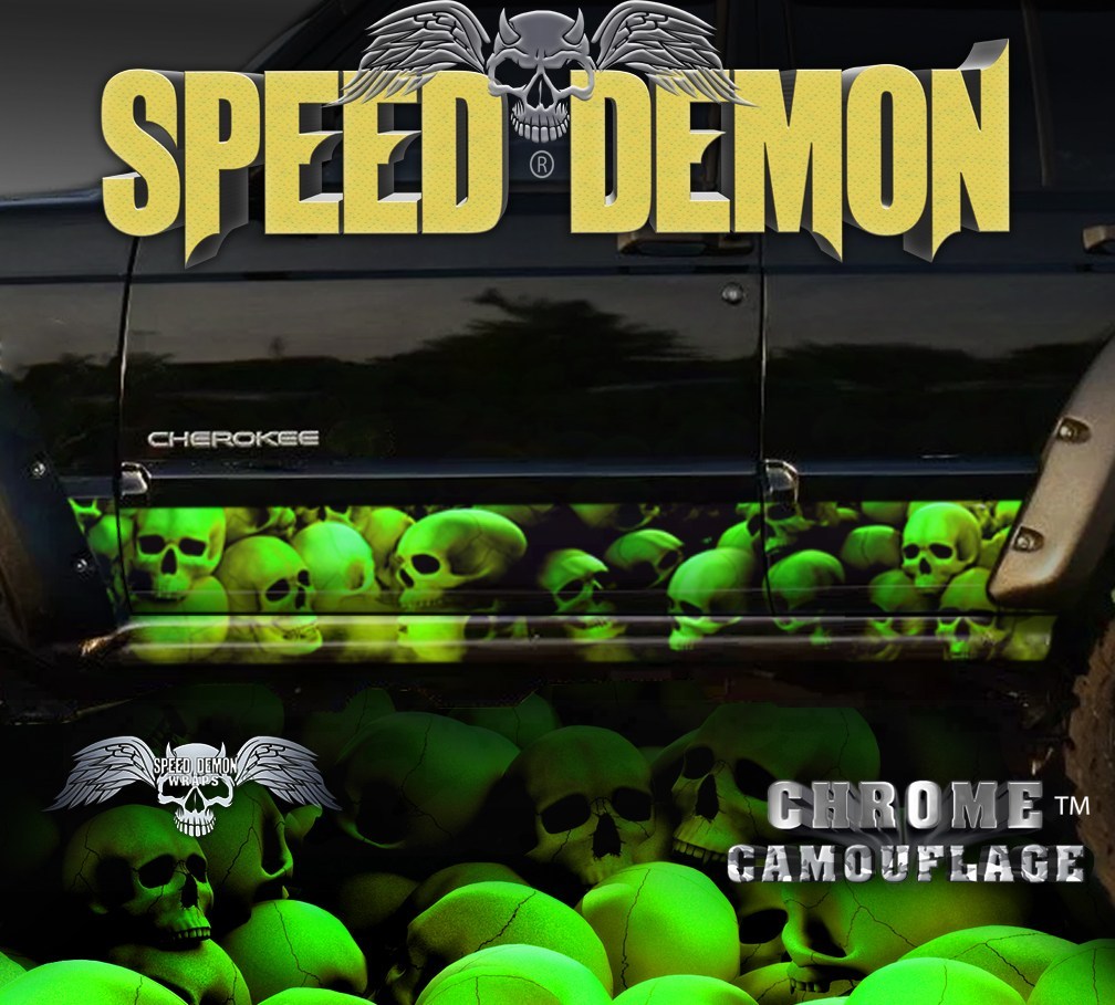 1993-2008 Jeep Cherokee Rocker  Wraps Skulls Green Unhallowed Ground (Copy) - Speed Demon Wraps
