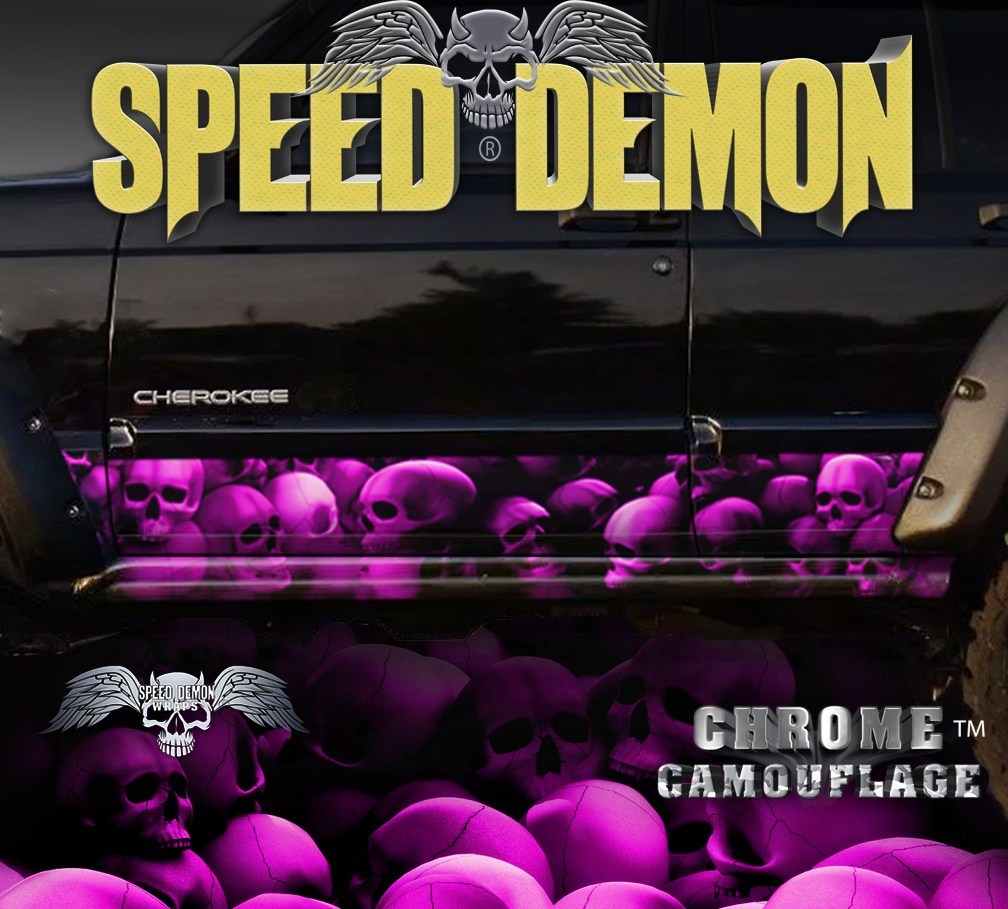 1993-2008 Jeep Cherokee Rocker  Wraps Skulls Pink Unhallowed Ground - Speed Demon Wraps