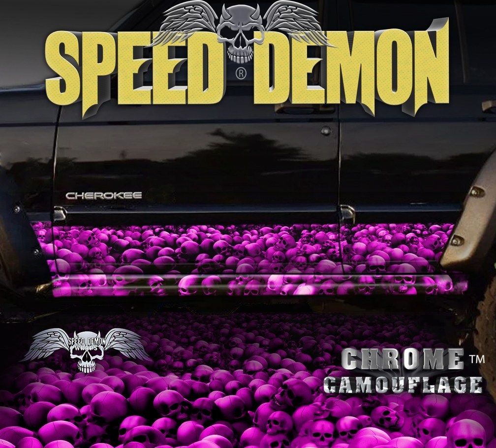 1993-2008 Jeep Cherokee Rocker  Wraps Skulls Pink - Speed Demon Wraps