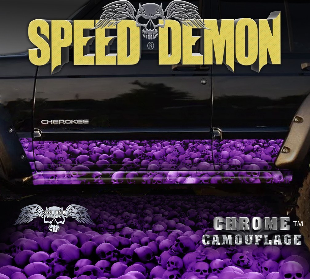 1993-2008 Jeep Cherokee Rocker  Wraps Skulls Purple - Speed Demon Wraps