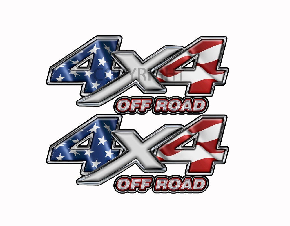 American Flag  4x4 Off Road Decal Silver X - Speed Demon Wraps