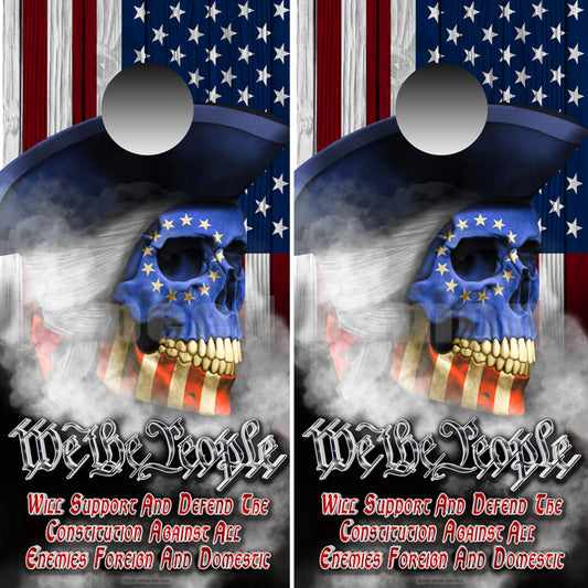 American Flag Skull Defend the Constitution  Cornhole Wraps
