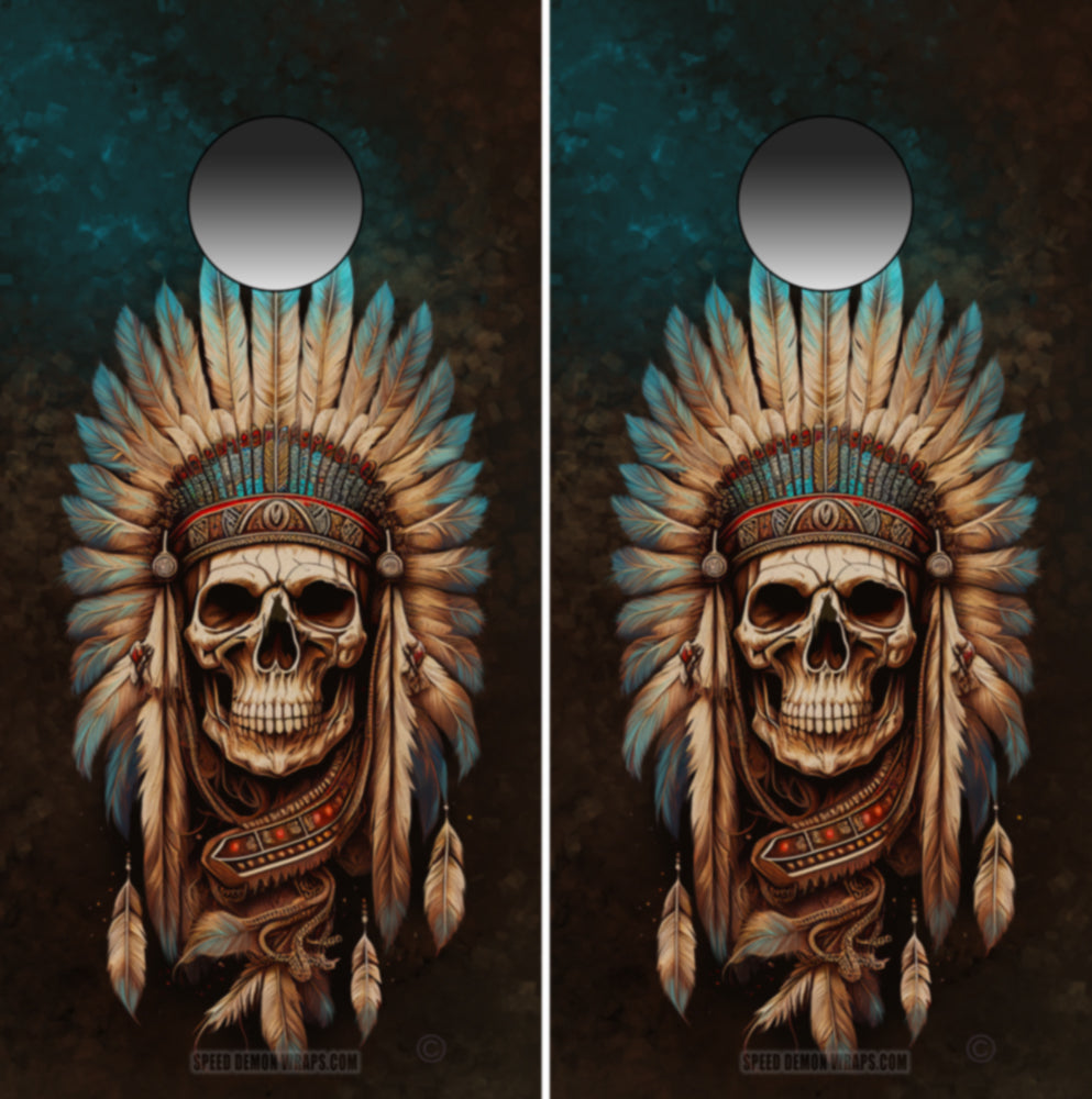 American Indian Chief Skull In Headdress