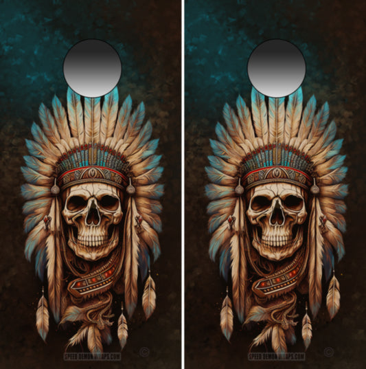 American Indian Chief Skull In Headdress