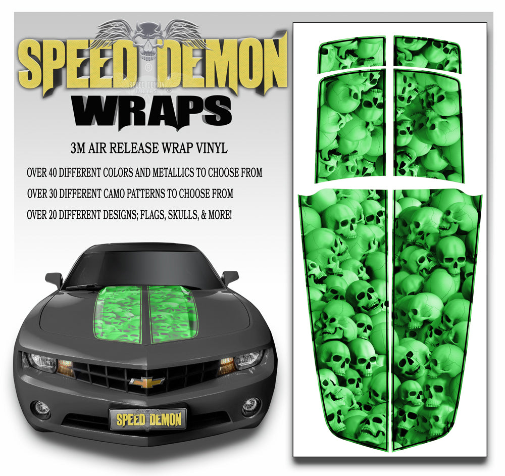 Camaro Racing Stripes GREEN SKULLS with Black Pinstripe 2010-2015