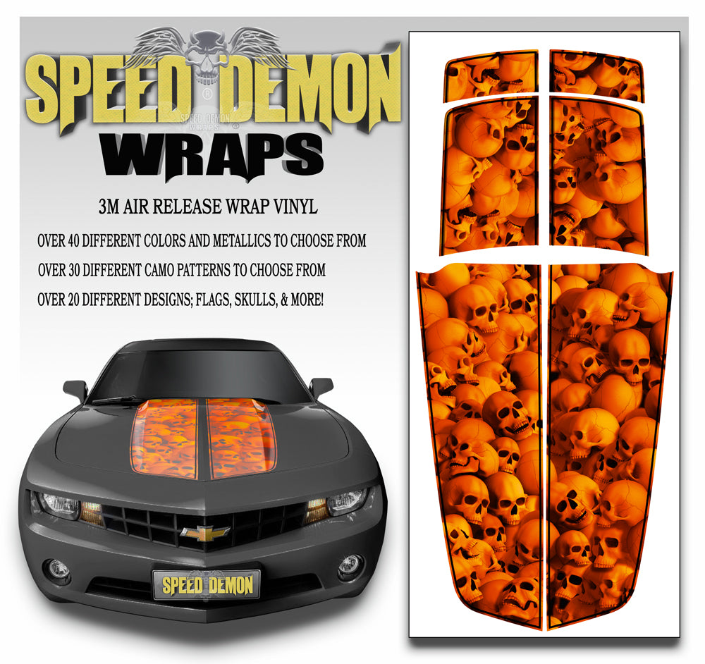 Camaro Racing Stripes CANDY ORANGE - WALL OF SKULLS with Black Pinstripe 2010-2015