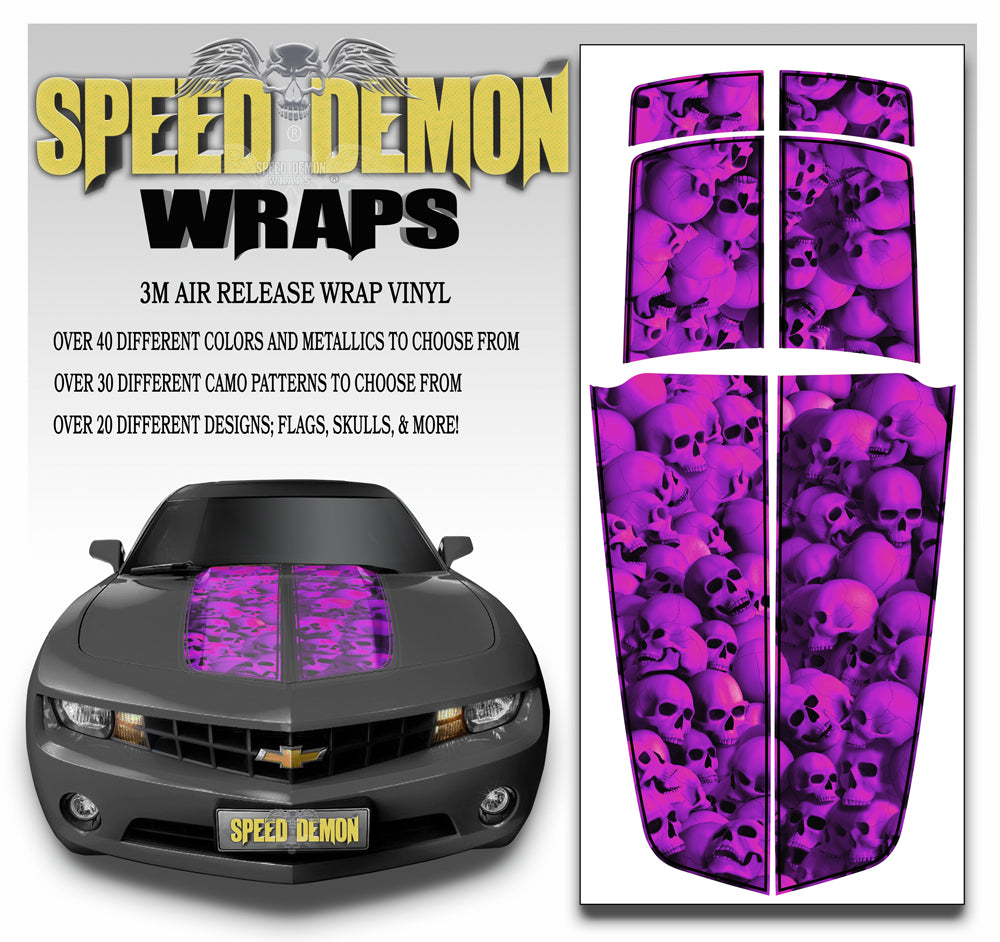 Camaro Racing Stripes FUSCHIA WALL OF SKULLS with Black Pinstripe 2010-2015