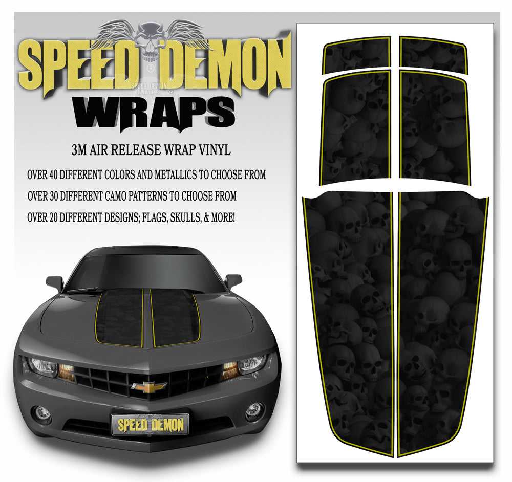 Camaro Stripes Skulls Black Heavily Ghosted W Yellow Pinstripe