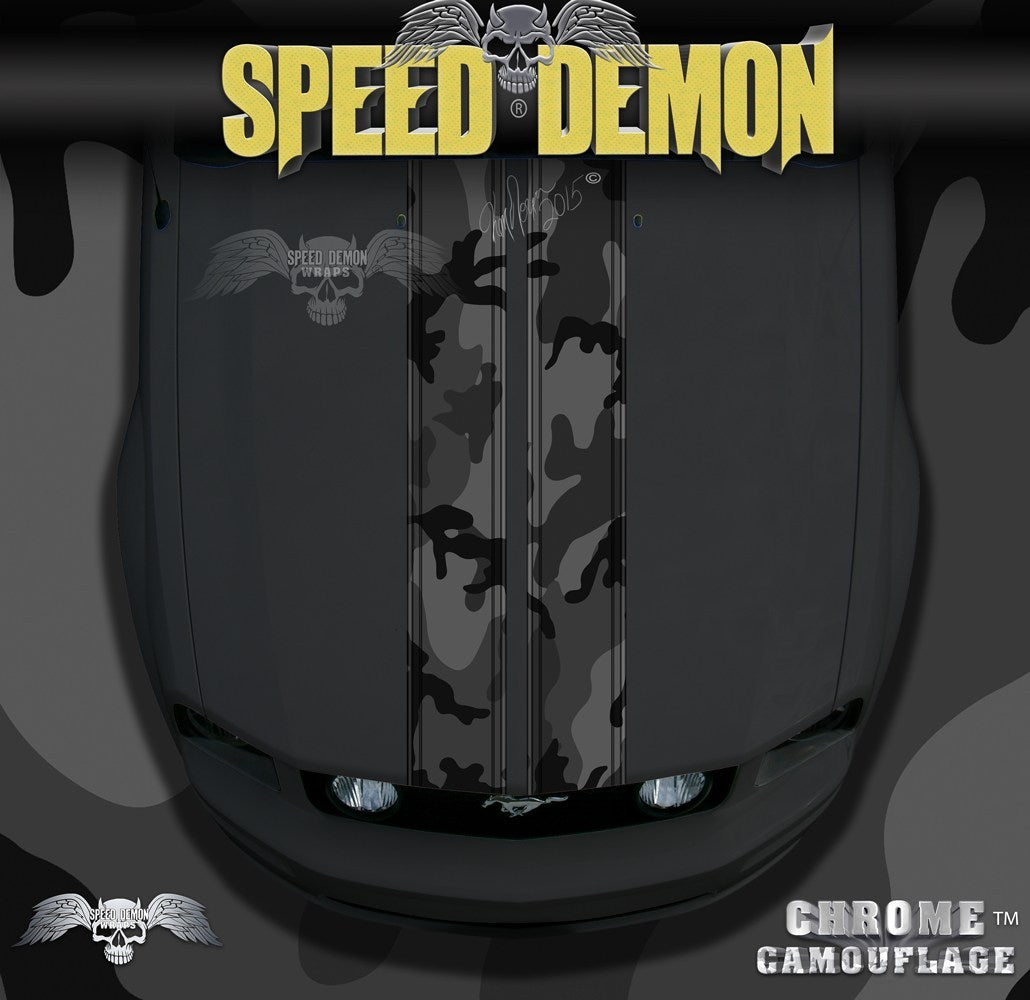 Black Camouflage Rally Stripes Camo Racing Stripe Camaro - Speed Demon Wraps