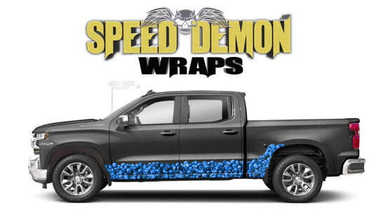 Chevy Silverado 1500 BLUE SKULL WALL Rocker Wrap Kit - Speed Demon Wraps
