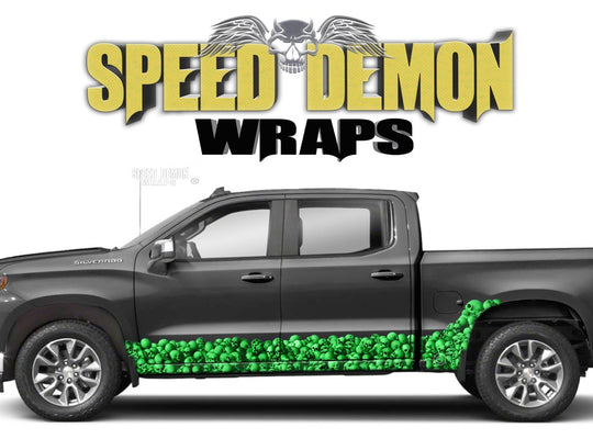 Chevy Silverado 1500 GREEN SKULL WALL Rocker Wrap Kit - Speed Demon Wraps
