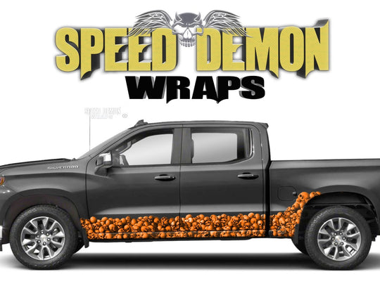 Chevy Silverado 1500 ORANGE SKULL WALL Rocker Wrap Kit - Speed Demon Wraps
