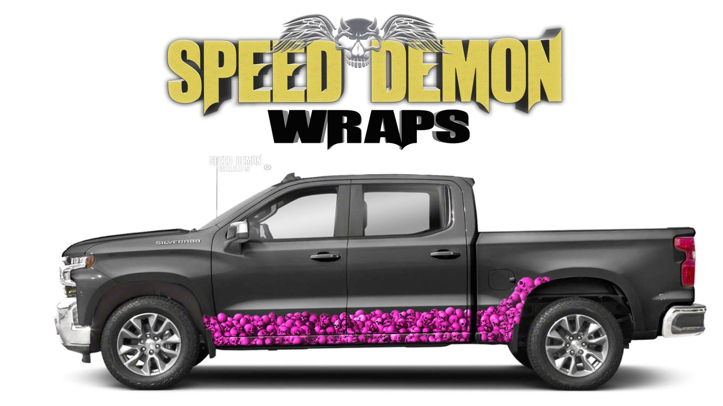 Chevy Silverado 1500 SKULL WALL Pink Rocker Wrap Kit - Speed Demon Wraps
