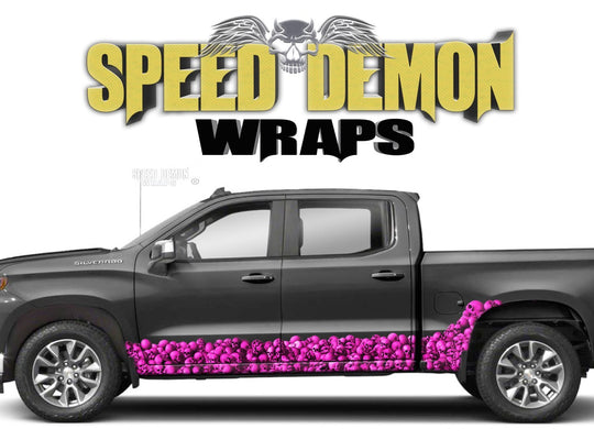 Chevy Silverado 1500 SKULL WALL Pink Rocker Wrap Kit - Speed Demon Wraps