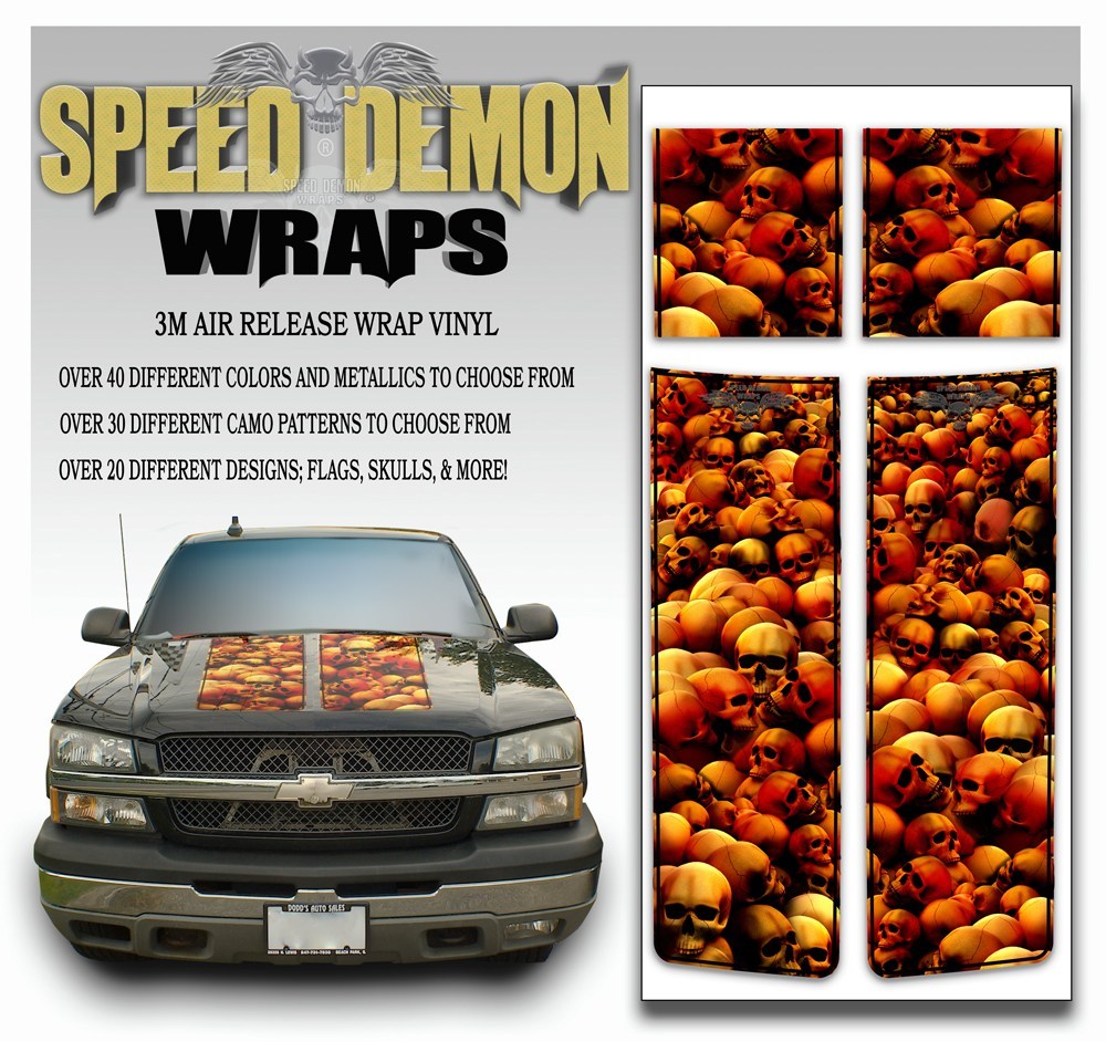 Chevy Silverado Stripes Skulls Black PS 2003-2005 - Speed Demon Wraps