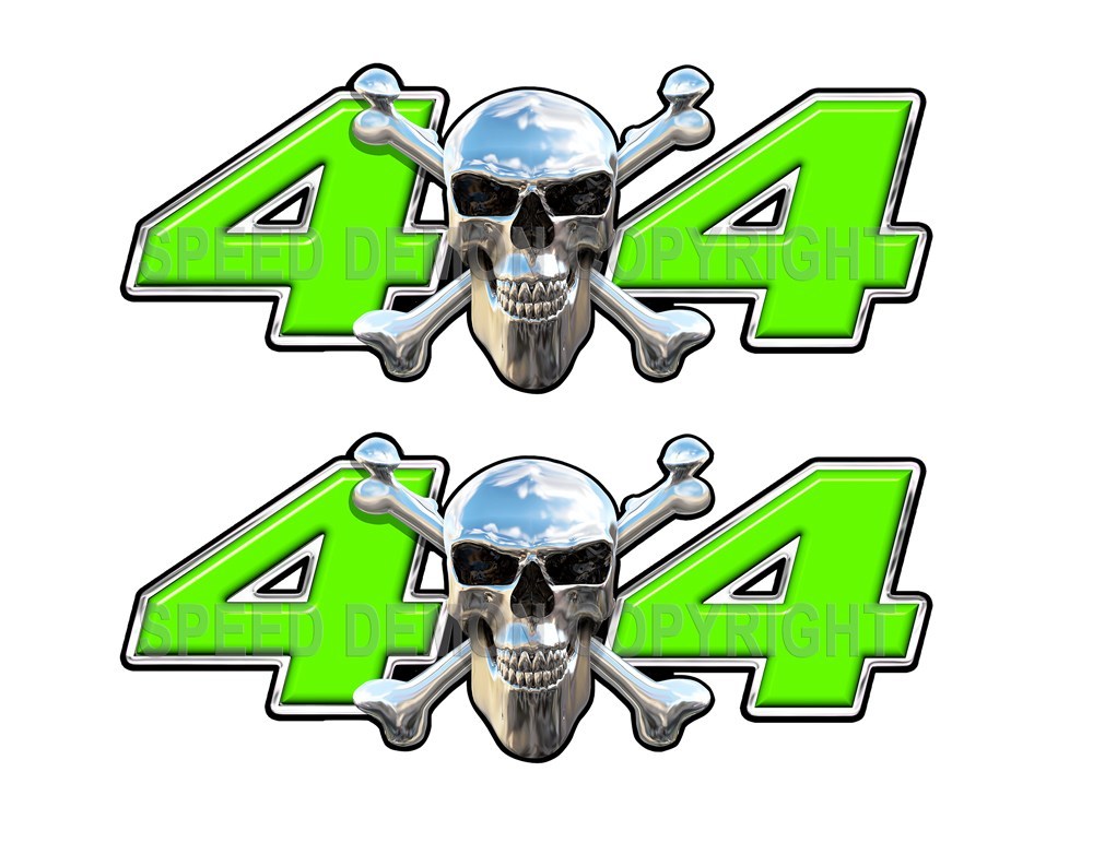 Chrome Skull 4x4 Off Road Decals Green - Speed Demon Wraps