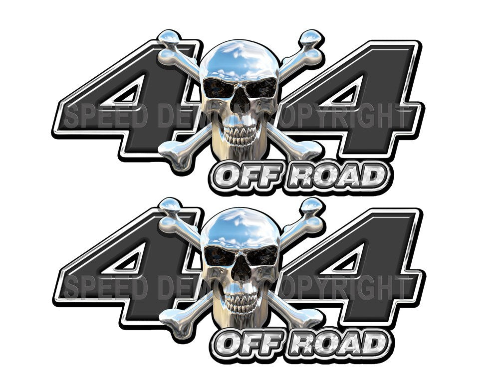 Chrome Skull 4x4 Off Road Decals Black - Speed Demon Wraps