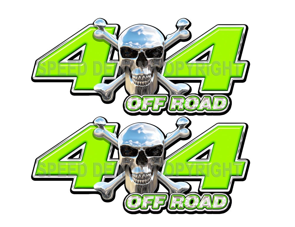 Chrome Skull 4x4 Off Road Decals Green - Speed Demon Wraps