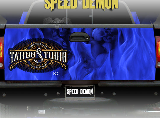 Custom Tailgate Wrap Tattoo Studio Blue Inferno Just Add Your Text