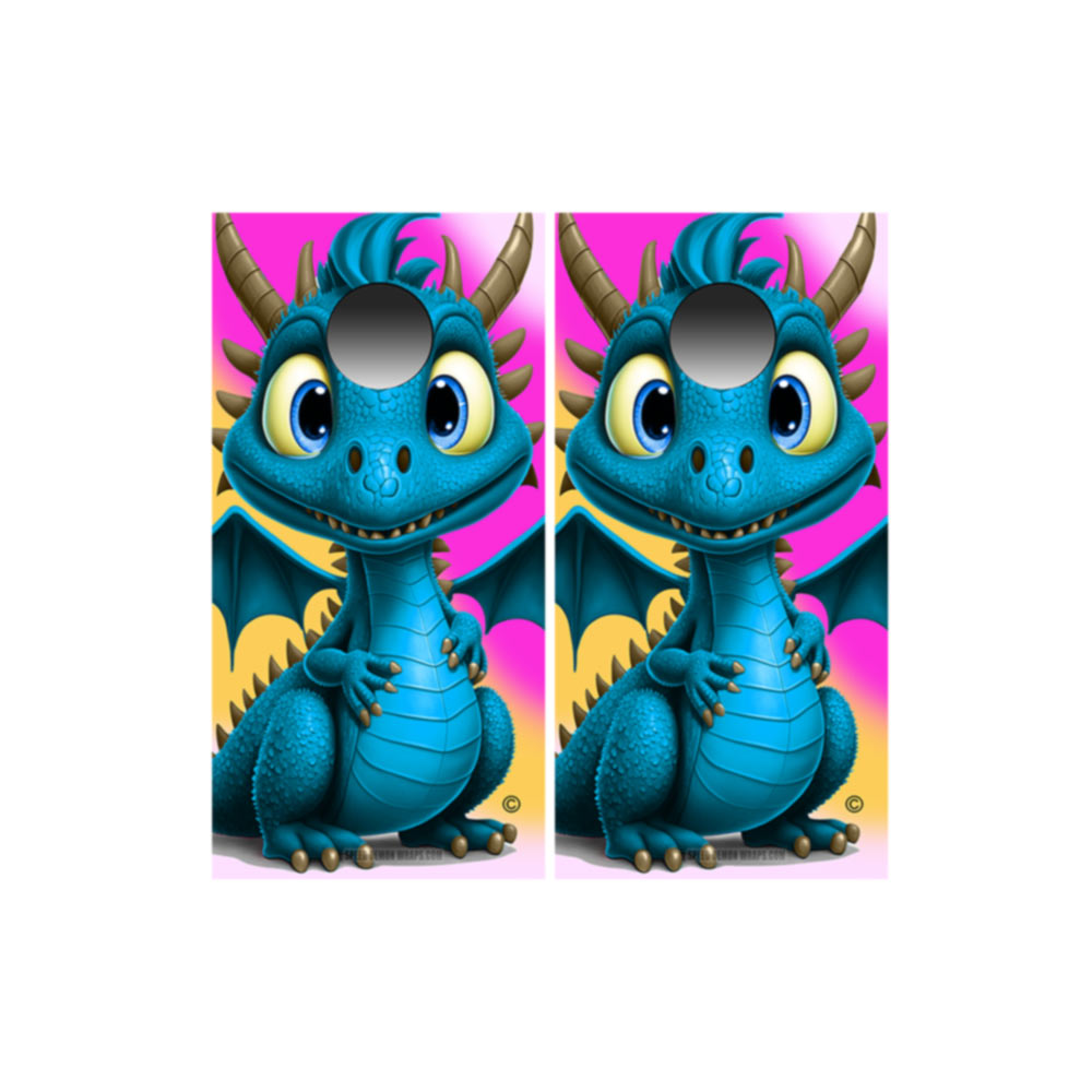 Cute Dragon Cornhole Wraps Blue 