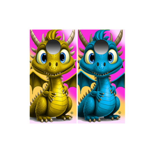 Funny Dragon Blue and Gold Cute Cornhole Wraps