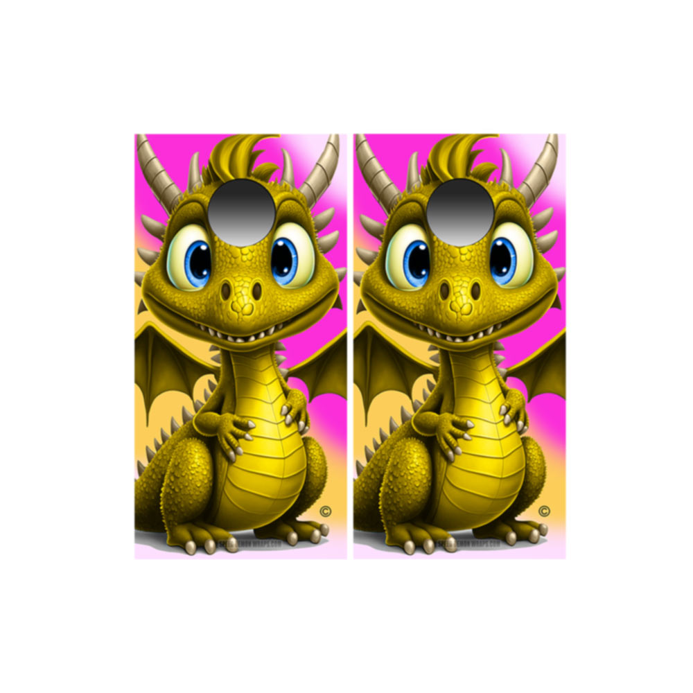 Cute Dragon Cornhole Wraps Gold