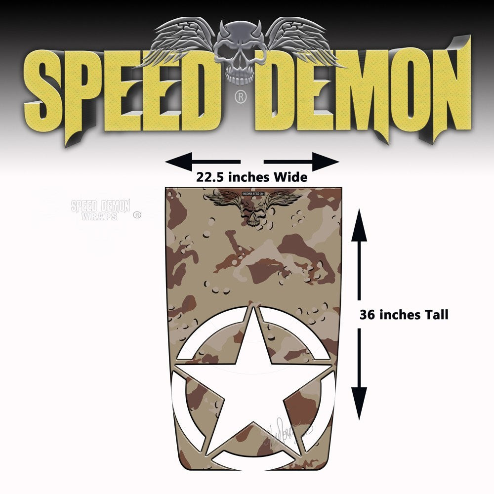 Jeep Wrangler Hood Desert Camo Military Star Hood Graphics Die Cut - Speed Demon Wraps