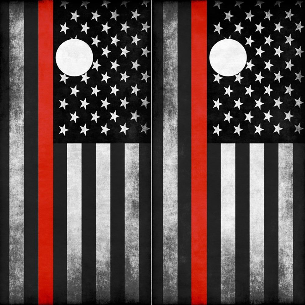 Firefighter Thin Red Line American Flag Cornhole Board Wrap Wraps - Speed Demon Wraps