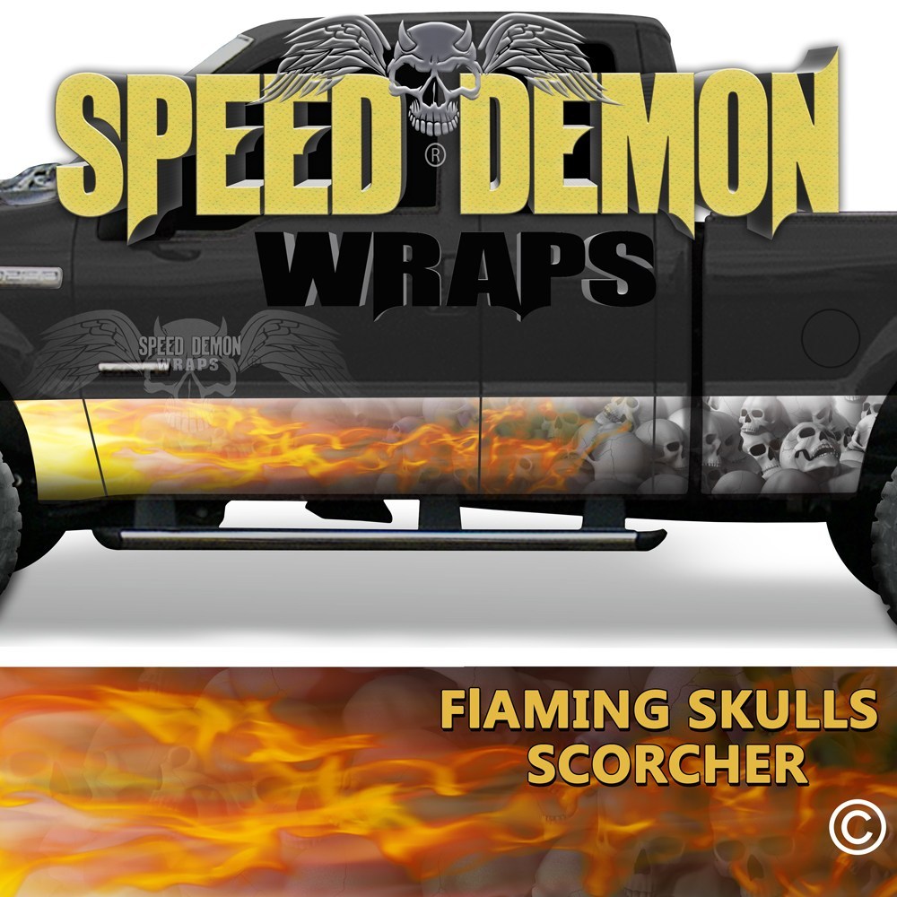 Flaming Grey Skulls Rocker Wrap Scorcher - Speed Demon Wraps