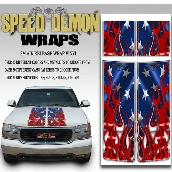 GMC Sierra Truck Racing Stripe Kit Flaming American Flag 2000-2006 - Speed Demon Wraps