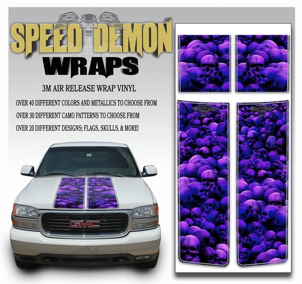 GMC Sierra Truck Racing Stripes Skulls - Purple 2000-2006 - Speed Demon Wraps