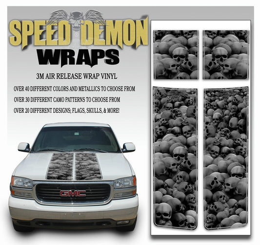 GMC Sierra Truck Racing Stripes Skulls - Grey 2000-2006 - Speed Demon Wraps