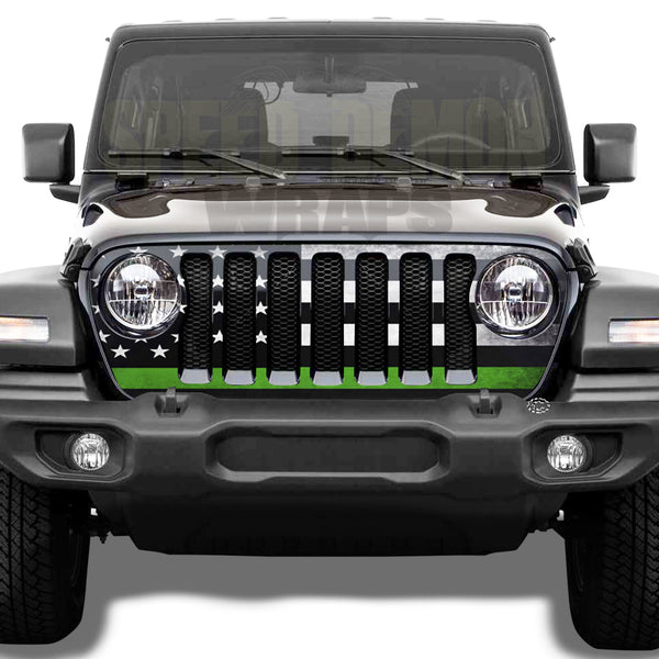 American Flag Jeep Grill Wrap  Green Line JL 2018-2024 JL Models