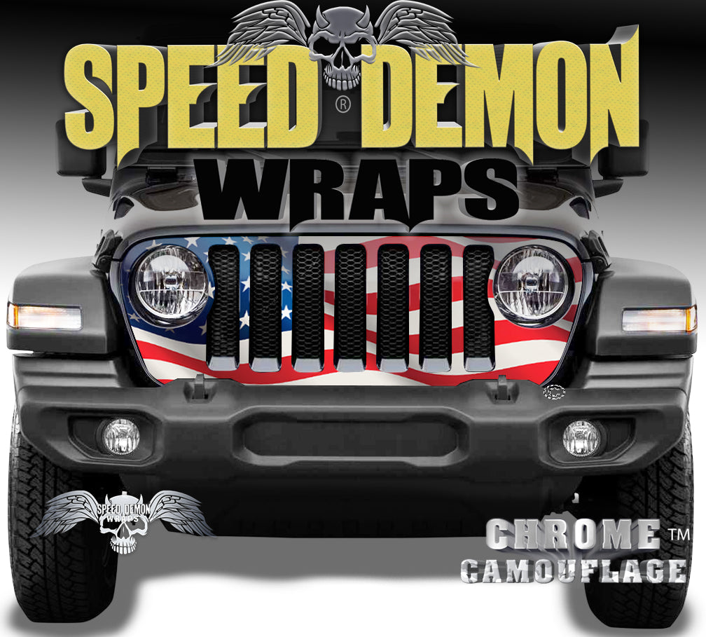 Jeep Wrangler Gril Wrap Waving American Flag JL 20182025 JL Models V2