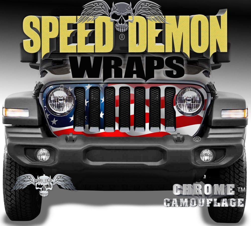 Jeep Grill Wraps Wavy American Flag JL 2018-2019 - Speed Demon Wraps