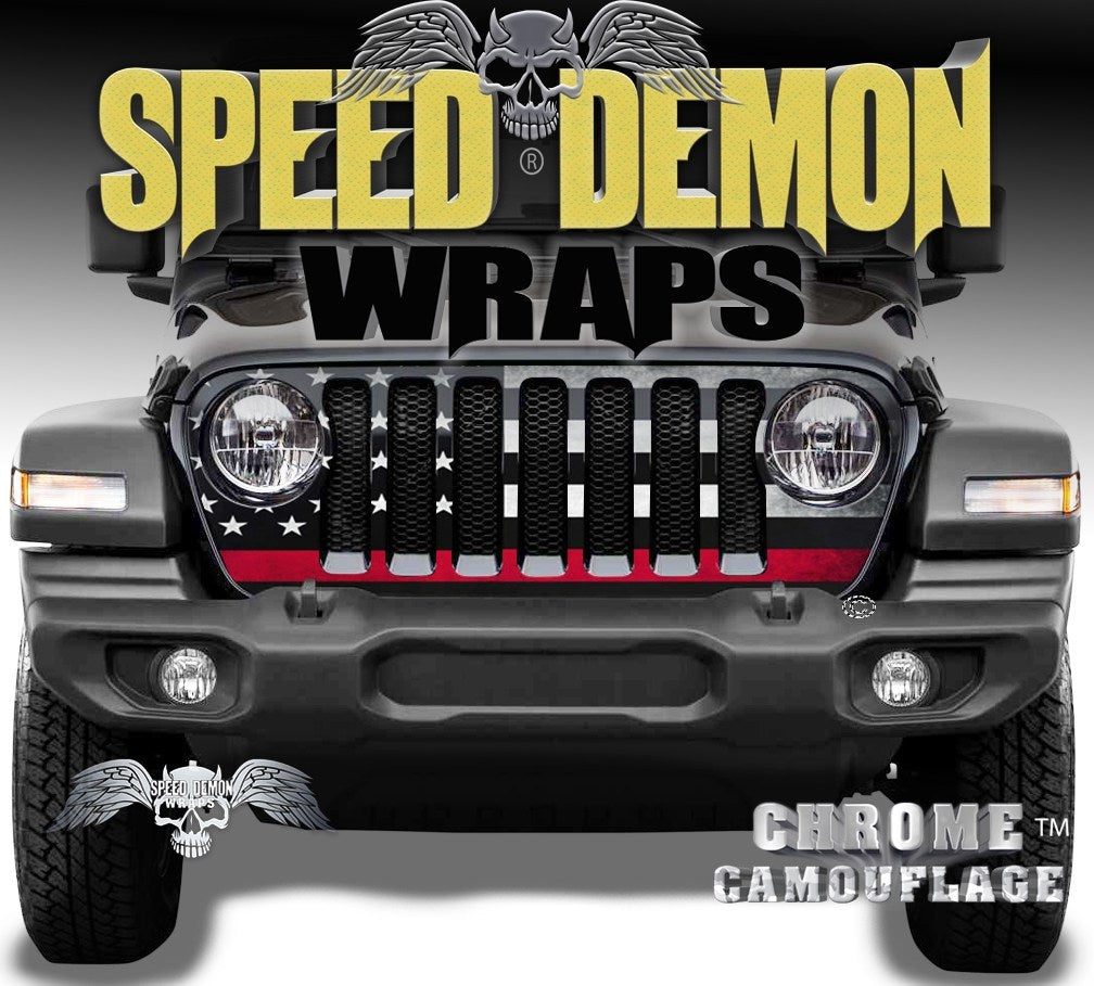 Jeep Grill Wraps Subdued American Flag Red Line 2018 2019 JL - Speed Demon Wraps