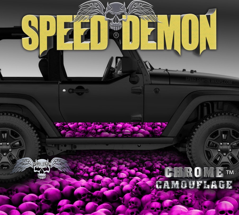 2007-2017 2 Door Jeep Wrangler Rocker Wrap SKULL CRUSHER Pink - Speed Demon Wraps