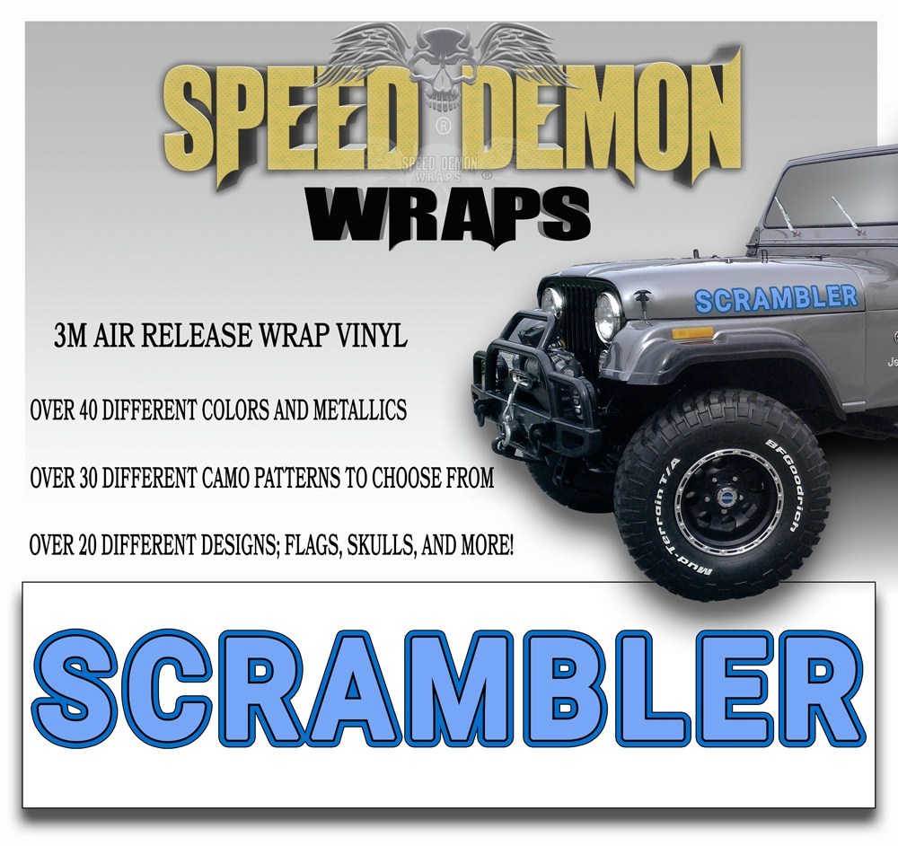 Jeep Scrambler Hood Decals Light Blue CJ 8 - Speed Demon Wraps