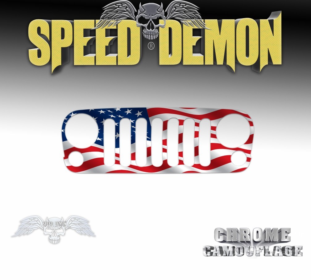 2007-2018 Jeep Grill Wraps Wavy American Flag JK - Speed Demon Wraps