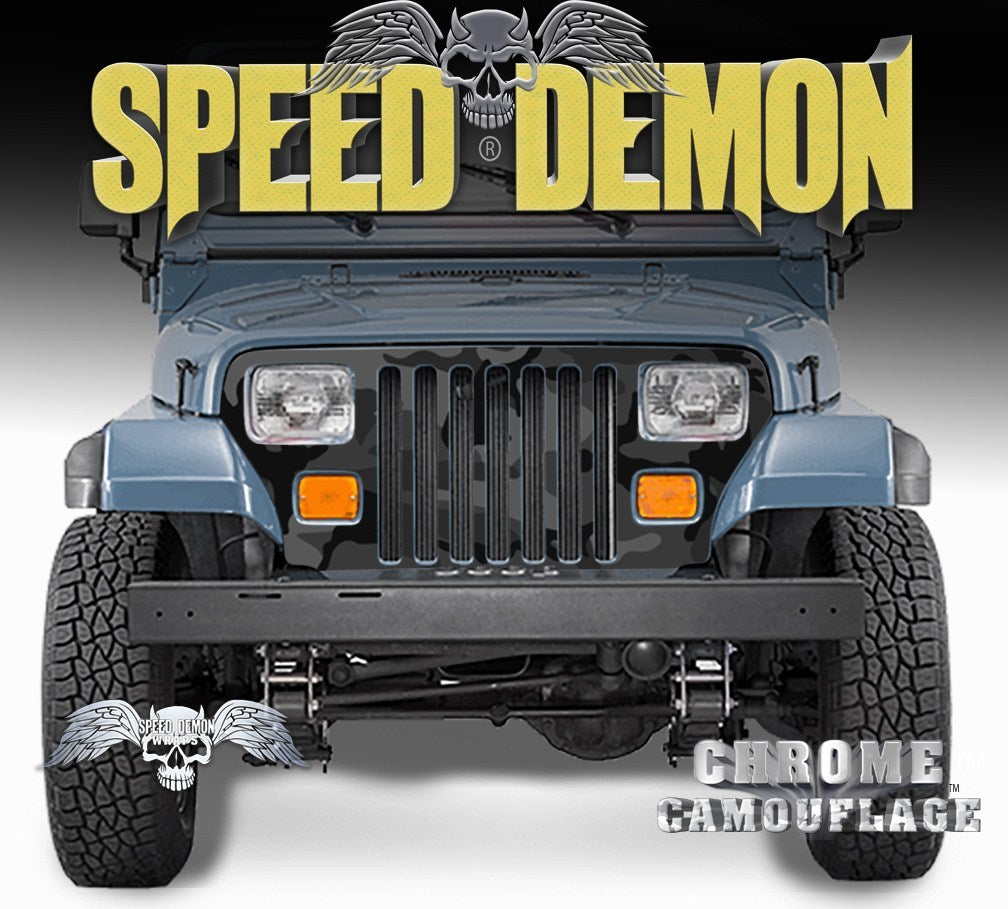 1987-1995 Jeep Grill Wraps Camo Black Urban Camouflage Wrangler - Speed Demon Wraps
