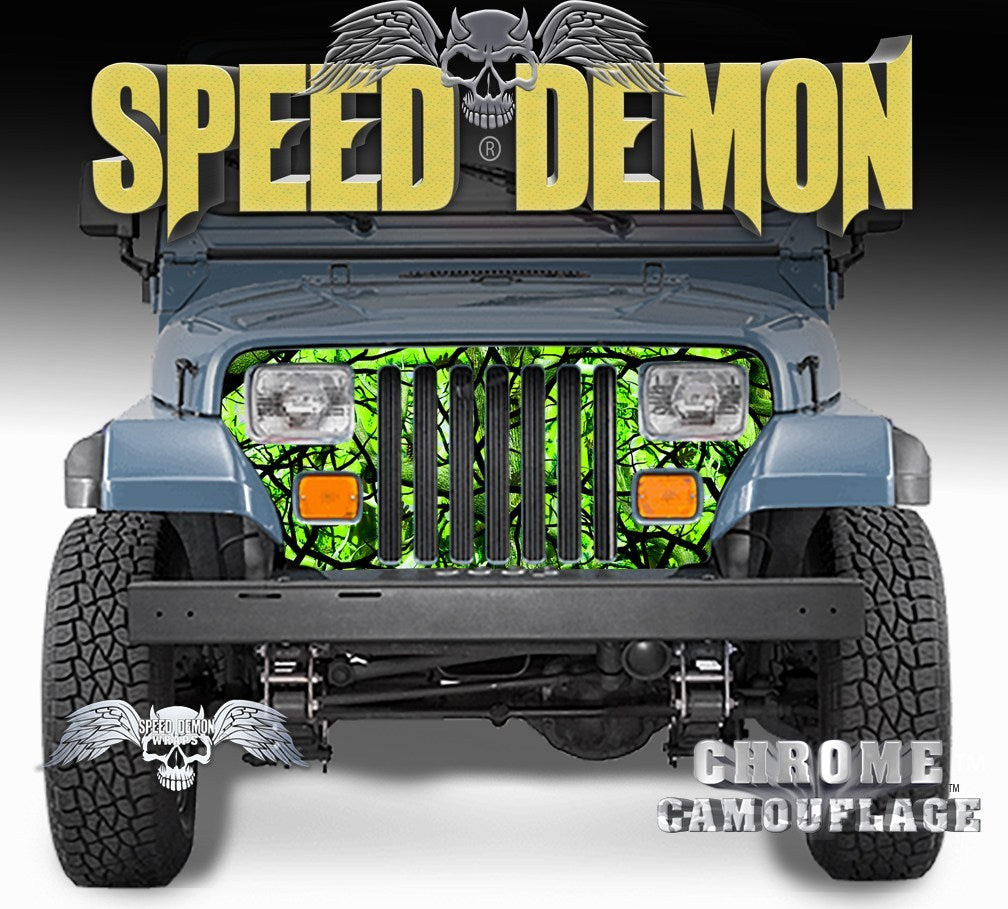 1987-1995 Jeep Grill Wraps Camo Zombie Bile Camouflage Wrangler - Speed Demon Wraps
