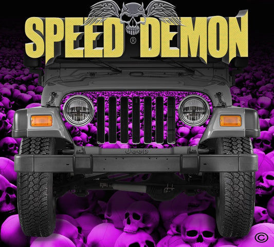 1997-2006 Jeep  Grill Wraps Skull Crusher Skulls Pink - Speed Demon Wraps