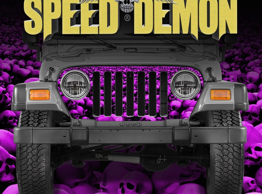 1997-2006 Jeep  Grill Wraps Skull Crusher Skulls Pink - Speed Demon Wraps