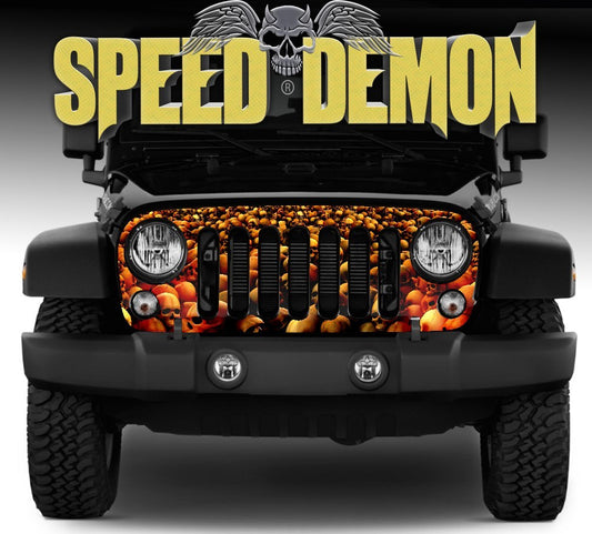 2007-2018 Jeep Wrangler Grill Wraps Skull Crusher Red - Speed Demon Wraps