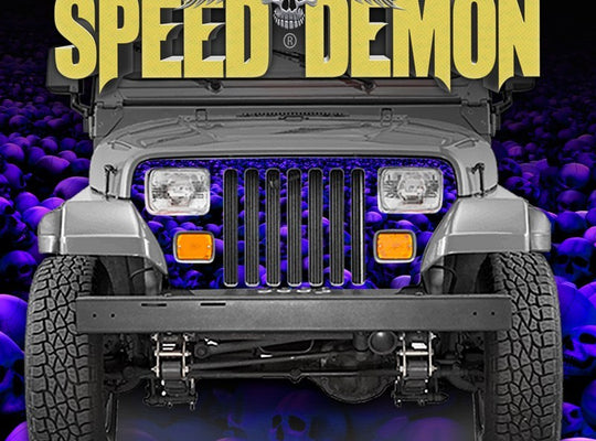 1987-1995 Jeep Grill Wraps Skulls Skull Crusher Camo Wrangler Blue - Purple Hue - Speed Demon Wraps