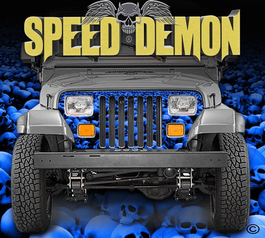 1987-1995 Jeep Grill Wraps Skulls Skull Crusher Camo Wrangler Blue - Speed Demon Wraps