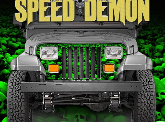 1987-1995 Jeep Grill Wraps Skulls Skull Crusher Camo Wrangler Green - Speed Demon Wraps