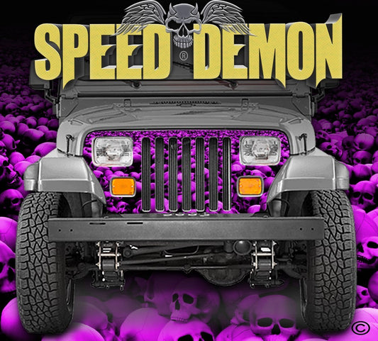 1987-1995 Jeep Grill Wraps Skulls Skull Crusher Camo Wrangler Pink - Speed Demon Wraps